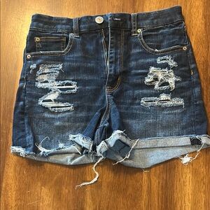 American Eagle Outfitters Dark Blue Distressed Jean Shorts